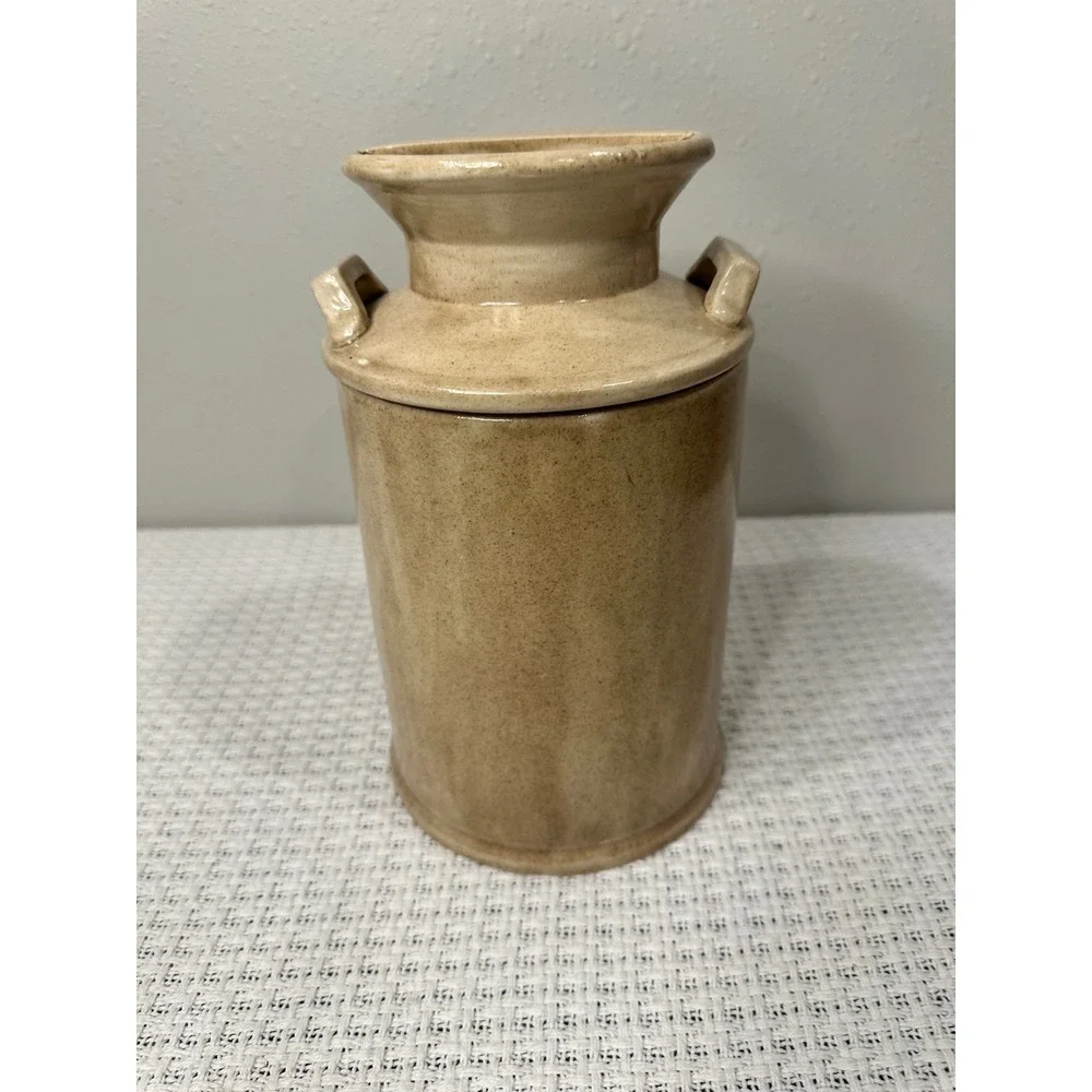 Vintage Ceramic Milk Can Canister 9x5 Tan Orange Cherry Blossom Farmhouse Decor